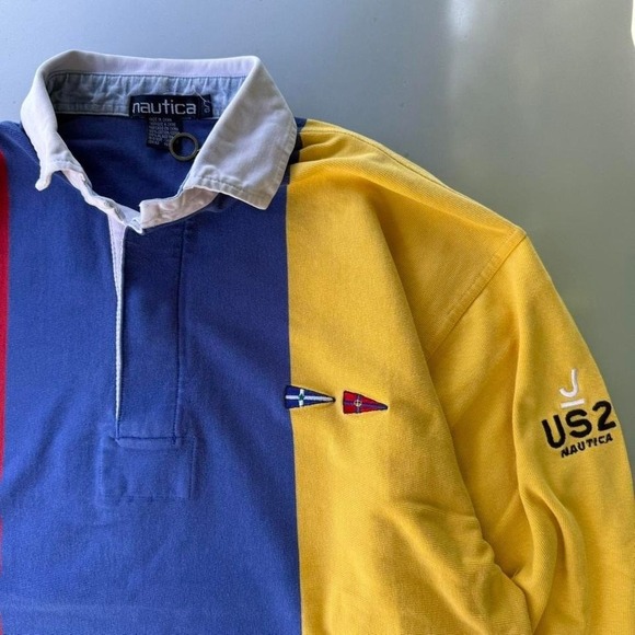 Nautica Other - Nautica US2 USA navy and yellow long sleeve polo shirt rugby polo VTG PREPPY